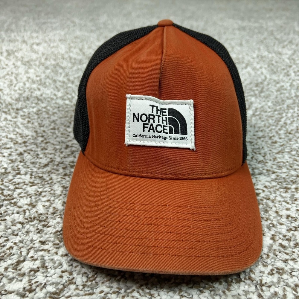 The North Face Hat Cap Snap Back Mens One Size Orange Trucker Mesh Patch‎ Logo
